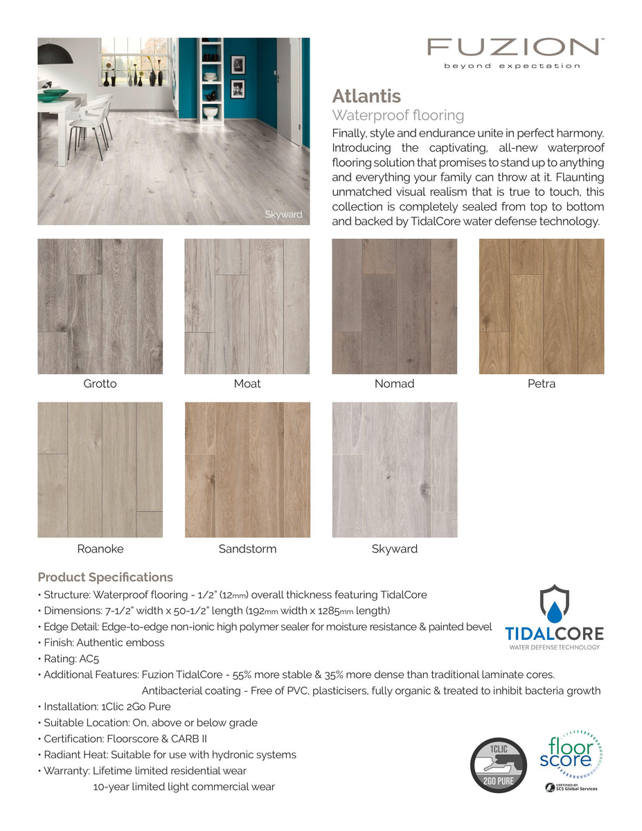 Fuzion Atlantis Laminate - 12mm thick - 7.5 in. wide - waterproof