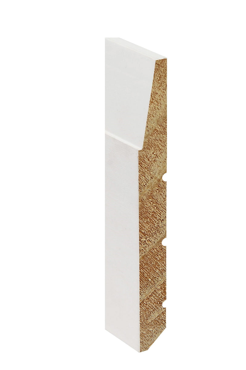 5'' Contemporary Bevel Baseboard - 10 ft lengths - Primed Pine - $1.29 per linear foot