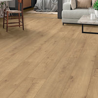 Wooden flooring in a living room setting with furniture.