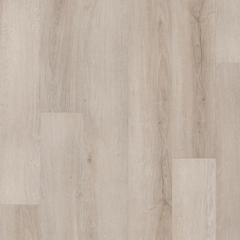 Close-up of a wood-patterned floor tile with a neutral color scheme.